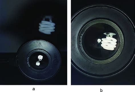 (a) The setup with biconvex lens surfaces, f = 10 cm, p = 17 cm. A ...