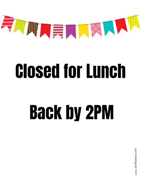 Closed For Lunch Sign Printable