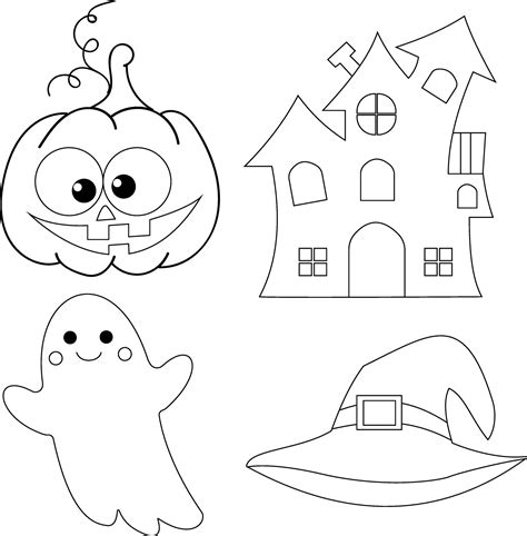 Outline Halloween clipart set contains a witch, house, cat , and ...