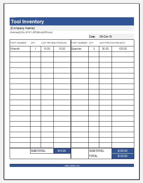 Printable Tool Inventory Template for Excel | Download File