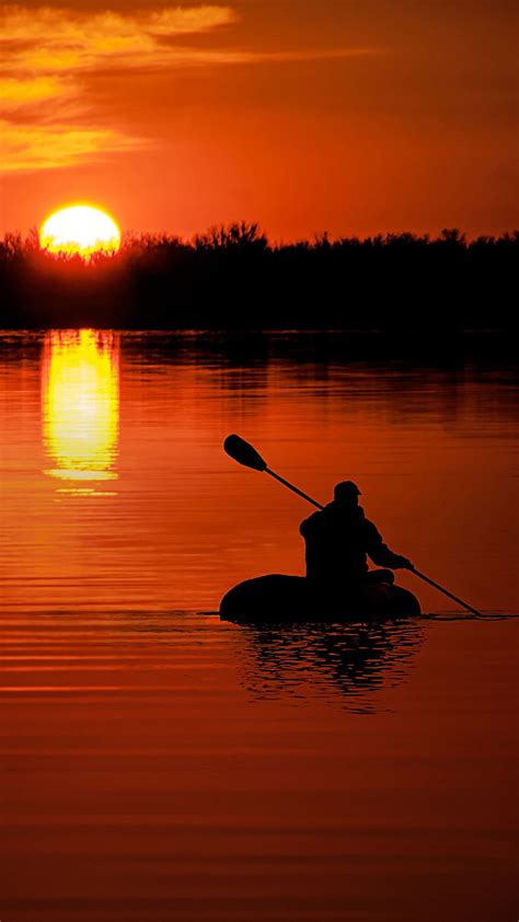 HD wallpaper: River Beautiful Evening Sunset, silhouette of boat and ...