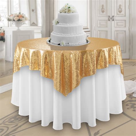 Lann's Linens 50" x 50" Gold Sequin Tablecloth Overlay, Sparkly Square ...