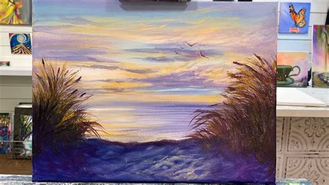 Acrylic Painting Tutorial of BEACH BREEZE AND BIRDS - YouTube