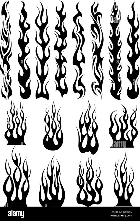 Black tribal fire flames set for tattoo, vinyl stickers and decoration ...