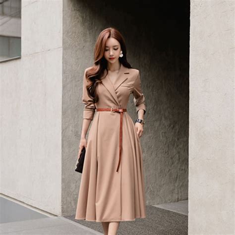 Elegant V-neck Women A-line Dress Casual Full Sleeve Long Dress ...