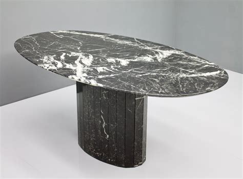 Black Oval Marble Dining Table, 1970s | #110844