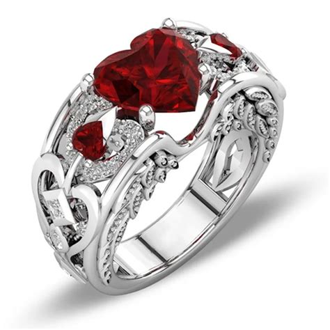 Red Heart Zircon Engagement Ring 2018 Fashion Jewelry Delicate Rings ...