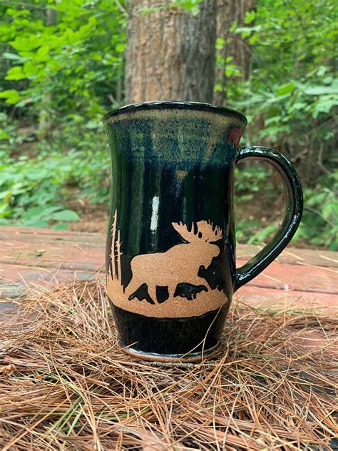 Woodland Moose Coffee Mug in Deep Brown on rugged clay Coffee | Etsy