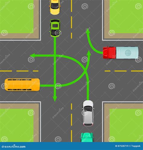 Turn Rules On Four-Way Intersection Vector Diagram | CartoonDealer.com ...