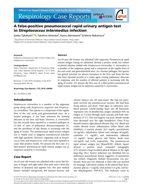 (PDF) A false‐positive pneumococcal rapid urinary antigen test in ...