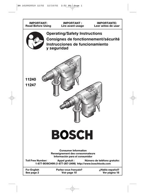 BOSCH 11240 OPERATING/SAFETY INSTRUCTIONS MANUAL Pdf Download | ManualsLib