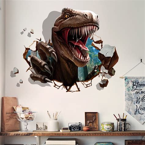 Bangcool Wall Stickers Waterproof Removable Creative 3D Dinosaur Raid ...