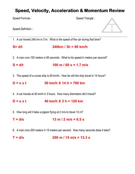 Speed, Velocity and Acceleration Review