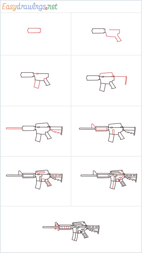 How To Draw M4A1 Gun Step by Step - [9 Easy Phase]