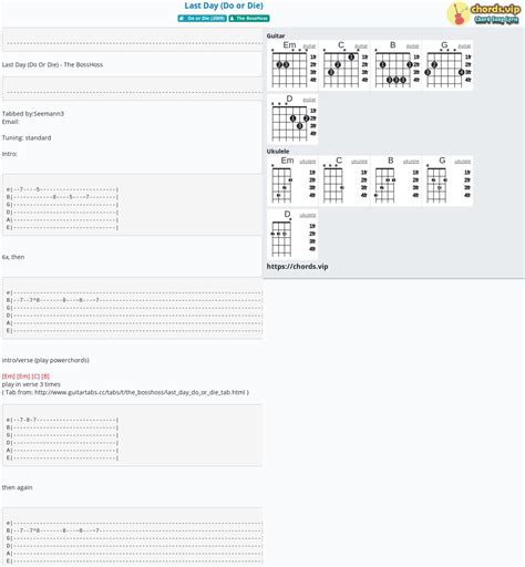 Chord: Last Day (Do or Die) - The BossHoss - tab, song lyric, sheet ...