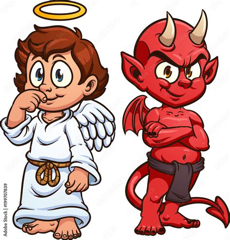 Cartoon angel and devil. Vector clip art illustration with simple ...