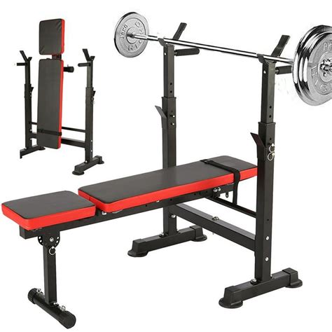 Folding Weight Bench with Barbell Rack Lifting Press Gym Adjustable ...