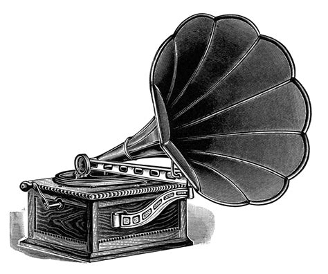 talking machine clip art, vintage gramophone image, black and white ...