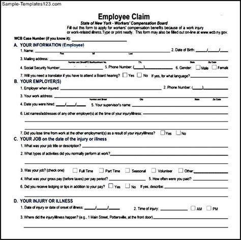 Workers Compensation Claim Form - Sample Templates - Sample Templates