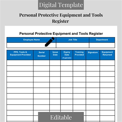 Personal Protective Equipment and Tools Register PPE Issue Log PPE ...