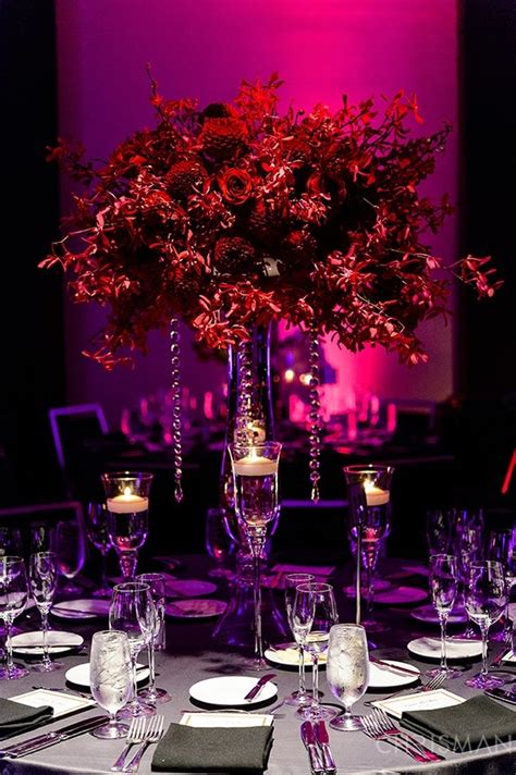 tall vase with large dark red centerpiece | Red centerpieces ...