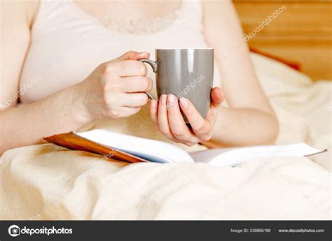 Woman Lying Bed Reading Book Home Self Isolation Stock Photo by ...