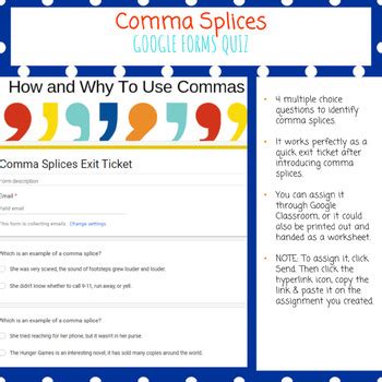 Comma Splice Google Forms Quiz by Teach like u Mean it | TPT