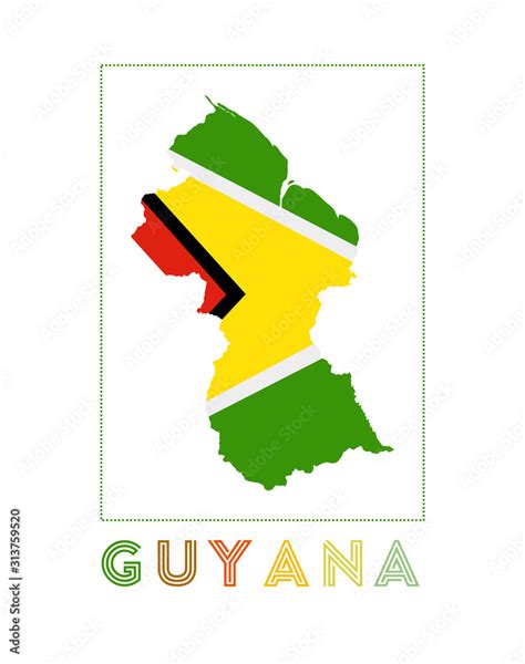 Guyana Logo. Map of Guyana with country name and flag. Amazing vector ...