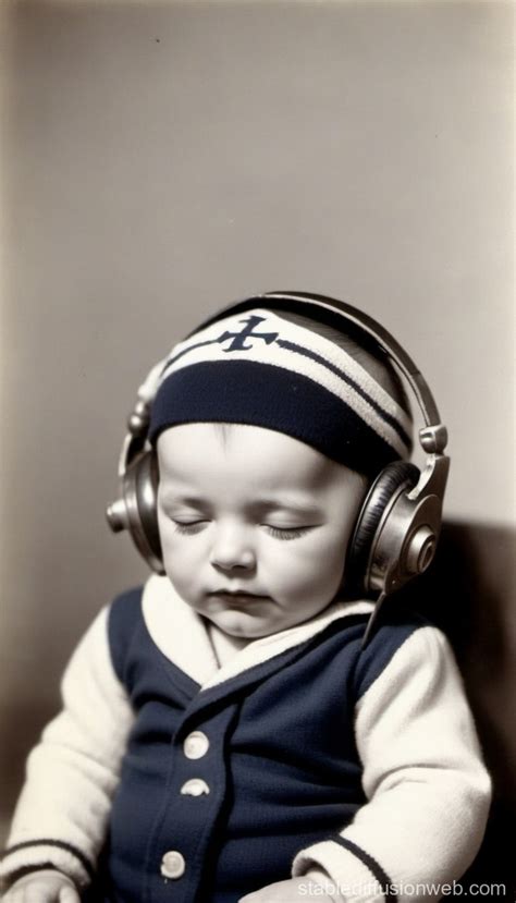 Sleeping Baby Mariner in 1940s with Headphones | Stable Diffusion Online