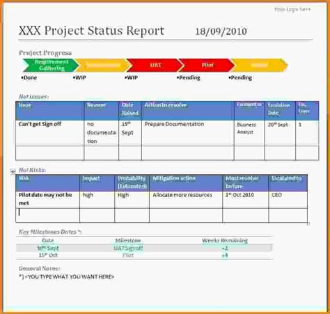 One Page Project Status Report Template (5) - TEMPLATES EXAMPLE ...