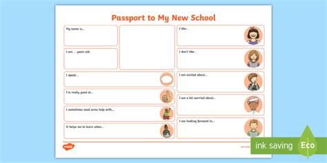 Passport Template to a New School (teacher made)