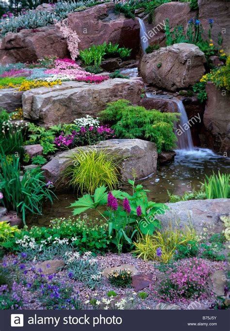 Flowers Water Gardens Rockery Stock Photos & Flowers Water Gardens ...