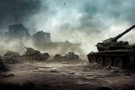 Premium Photo | Battlefield with broken tanks from World War II ...