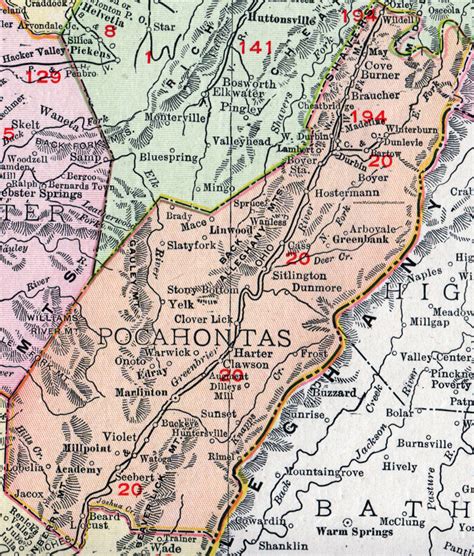 Pocahontas County, West Virginia 1911 Map by Rand McNally, Marlinton ...