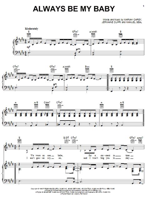 Always Be My Baby by Mariah Carey Sheet Music for Piano, Vocal & Guitar ...