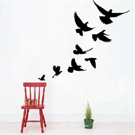 Wall Sticker Flying Birds Silhouette Set Home Wall Art Stickers Living ...