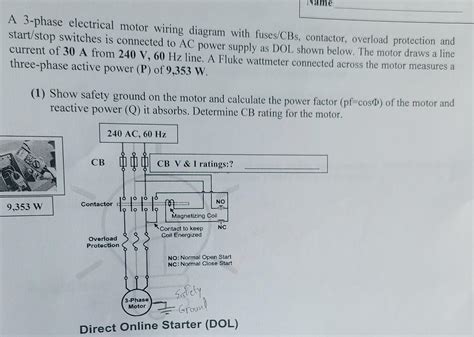 Solved A 3-phase electrical motor wiring diagram with | Chegg.com