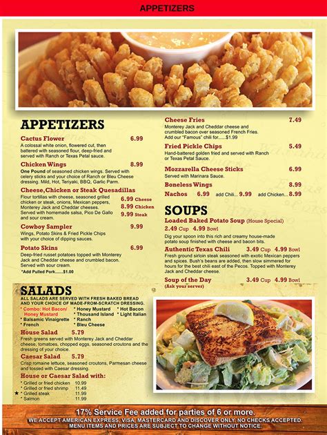 Texas Roadhouse Grill menu in Myrtle Beach, South Carolina, USA