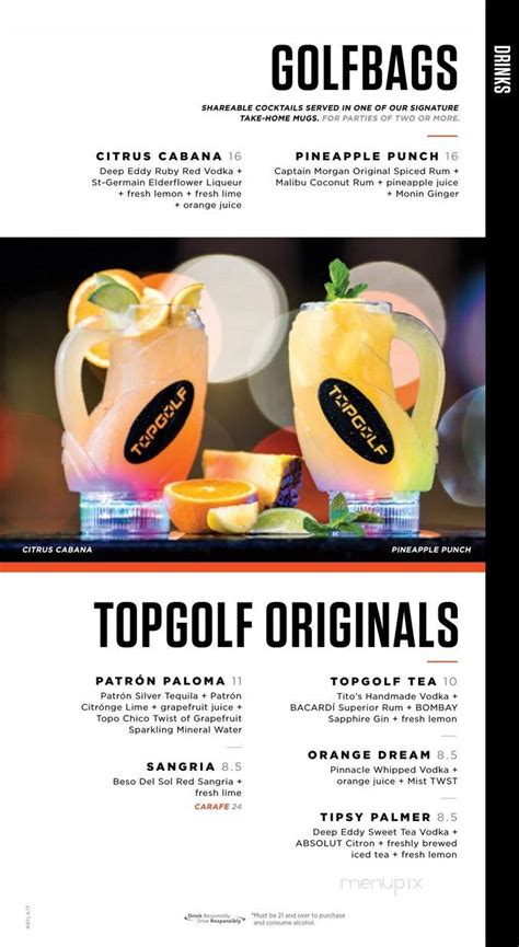 Online Menu of Topgolf, West Chester Township, OH