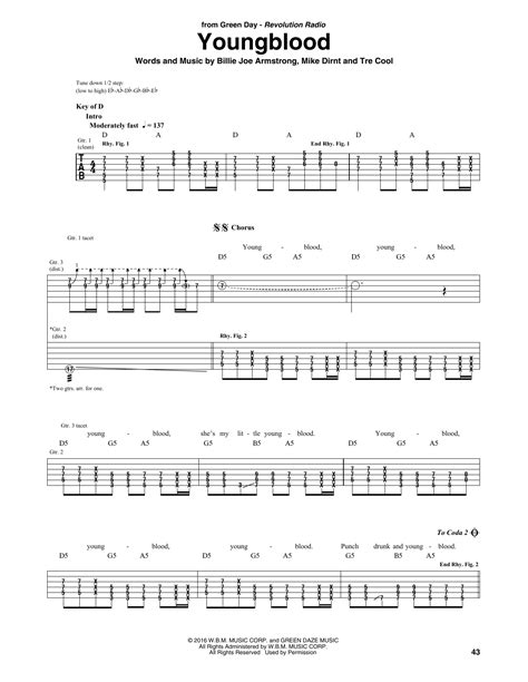 Youngblood by Green Day - Guitar Rhythm Tab - Guitar Instructor