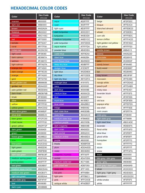 List Of Colors: 550 Color Names And Hex Codes Color, 42% OFF