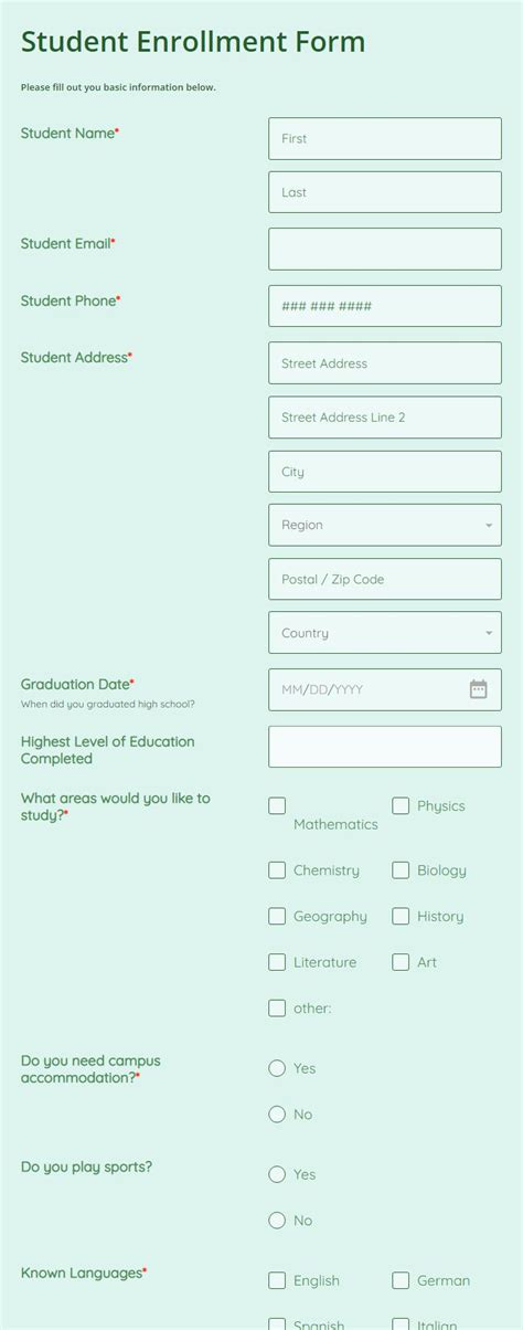 Online Student Enrollment Form Template | 123FormBuilder