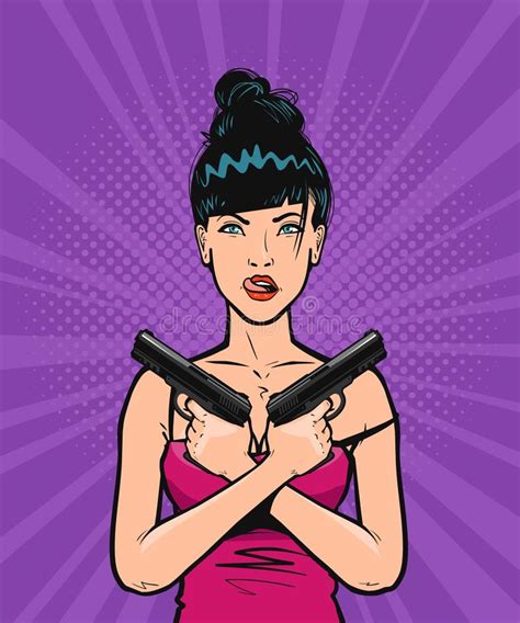 Beautiful Cool Girl or Young Woman with Gun in His Hand. Pop Art Retro ...