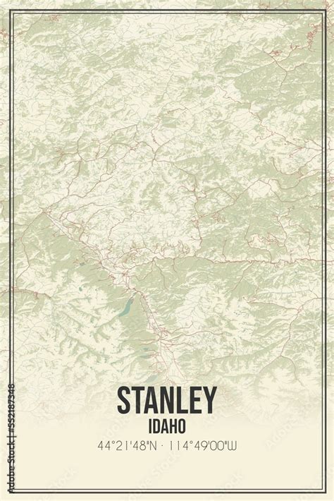 Retro US city map of Stanley, Idaho. Vintage street map. Stock ...