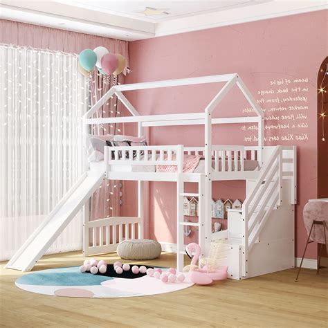 Buy House Bed Loft Bed with Slide, Twin Loft Bed with Stairs and ...