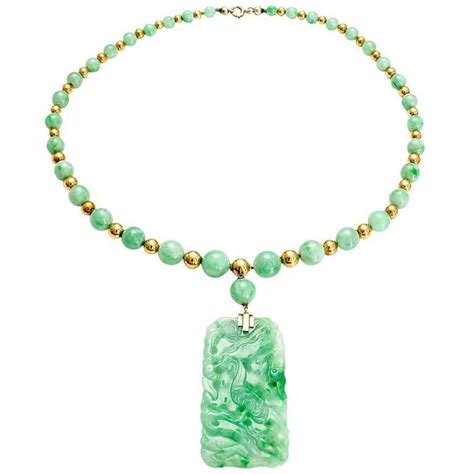 Natural Graduated Round Jadeite Jade Bead Gold Pendant Necklace For ...