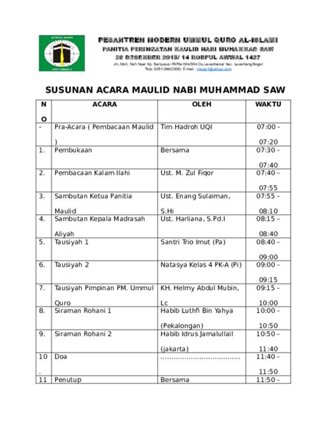 Susunan Acara Maulid Nabi Muhammad Sederhana Lengkap Teks Pembawa ...