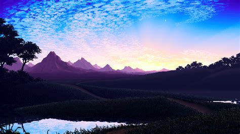 Serene Horizon: Artistic Pixel Art HD Wallpaper by Mark Ferrari