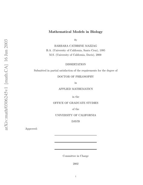 (PDF) Mathematical models in biology