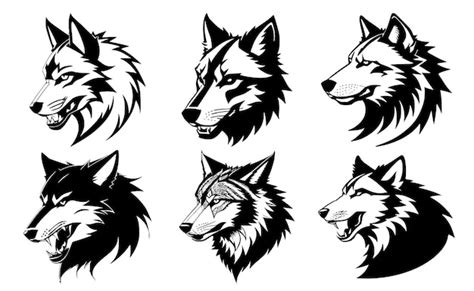 Premium Vector | Set of wolf heads with open mouth and bared fangs with ...